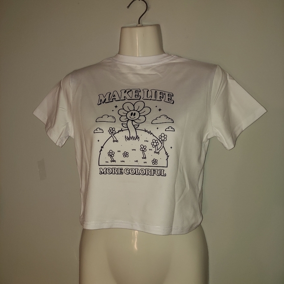 White Cropped T-shirt - Picture 1 of 6